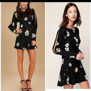 FREE PEOPLE Sunshadows Split Sleeve Black Night Combo Floral Mini Dress(2)
